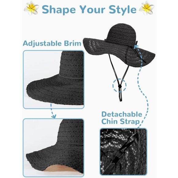Women Sun Hat Lace Packable Wide Brim Foldable Travel Beach Accessories